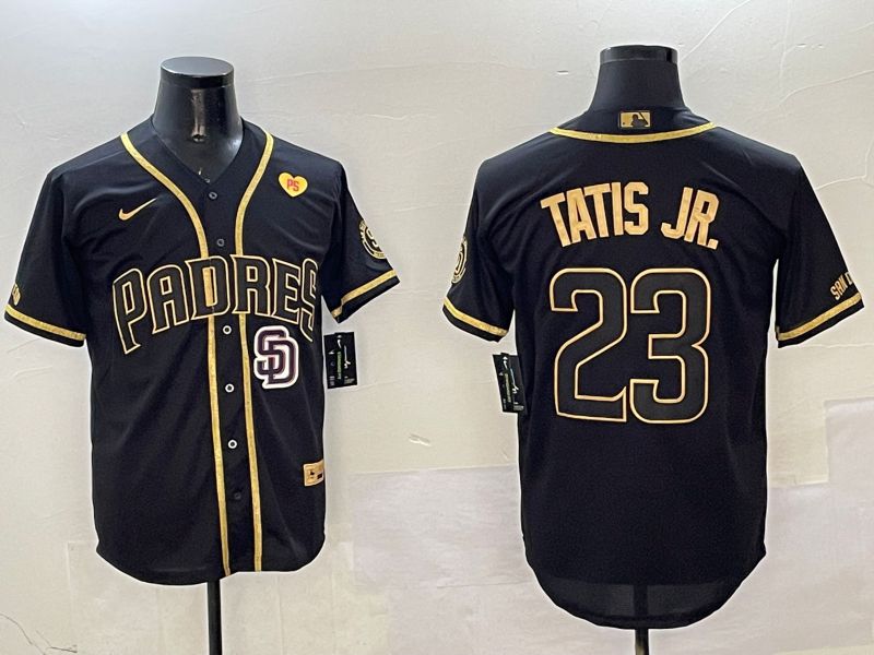 Men San Diego Padres 23 Tatis jr Black Gold Game 2025 Nike MLB Jersey style 1